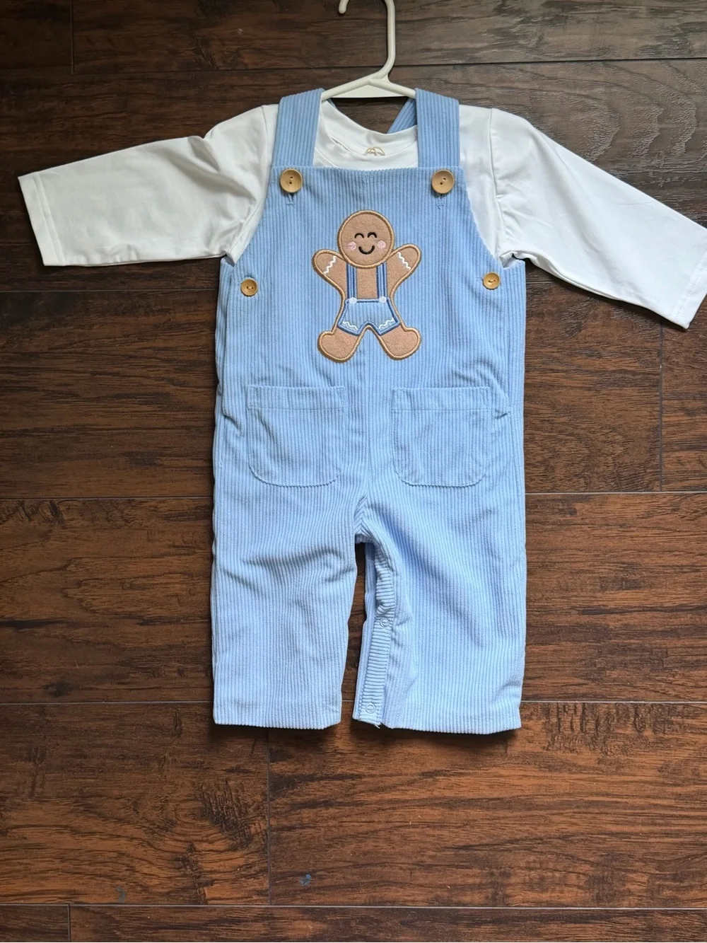 Baby Boys Light Blue Corduroy Overalls with Gingerbread Applique